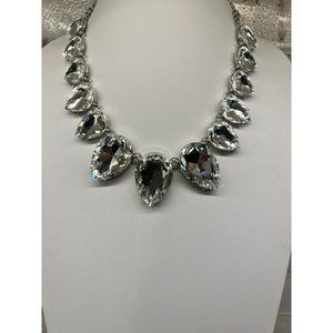 Natasha Silver Tone & Diamond Teardrop  Faceted Statement Collar Necklace 20"